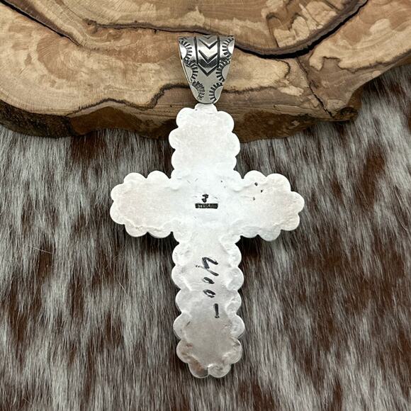 FEDERICO JIMENEZ Sterling Silver & Natural Dreamy Green Turquoise Cross Pendant - Picture 2 of 3